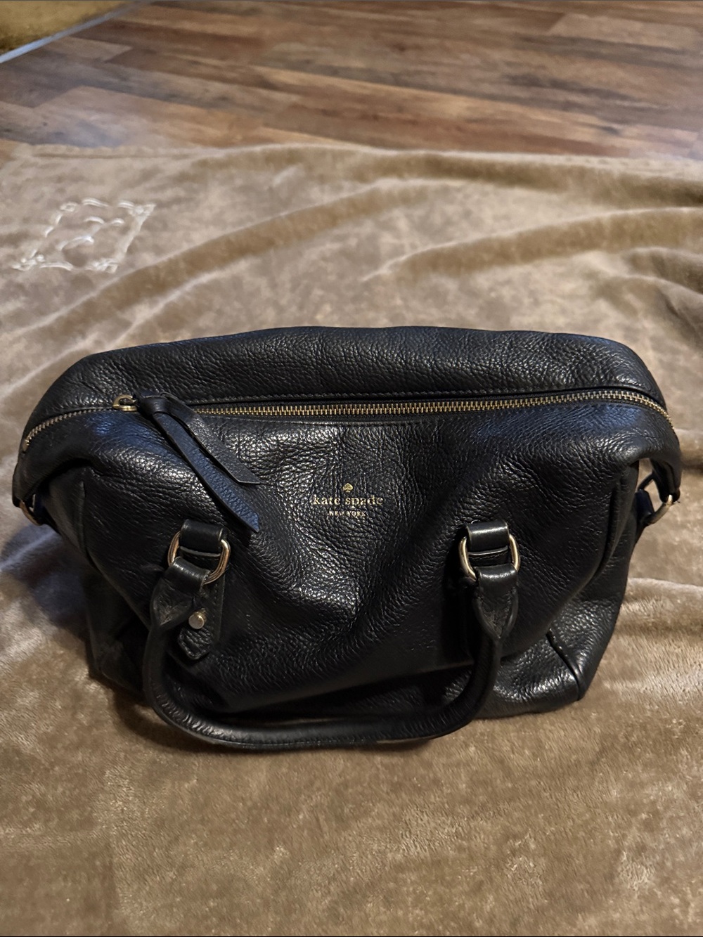 kate spade Black Pebbled Leather Satchel with Gold Hardware